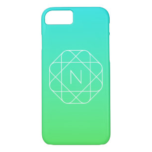 Cool Geometric Monogram   Blue & Lime Green Ombre Case-Mate iPhone Case