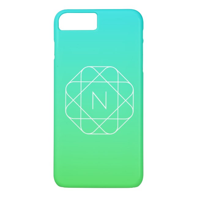 Cool Geometric Monogram | Blue & Lime Green Ombre Case-Mate iPhone Case (Back)