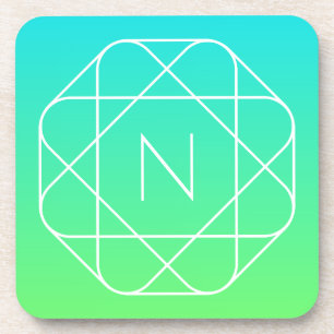 Cool Geometric Monogram Blue & Lime Green Ombre Coaster