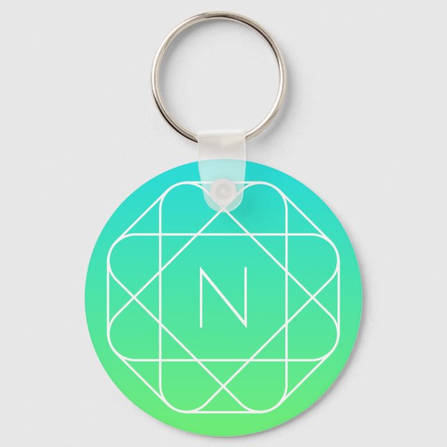 Cool Geometric Monogram | Blue & Lime Green Ombre Keychain (Front)