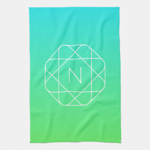 Cool Geometric Monogram   Blue & Lime Green Ombre Kitchen Towel