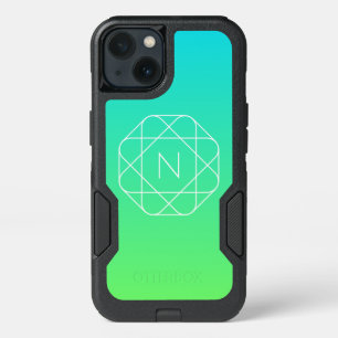 Cool Geometric Monogram   Blue & Lime Green Ombre