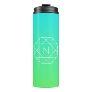 Cool Geometric Monogram   Blue & Lime Green Ombre Thermal Tumbler