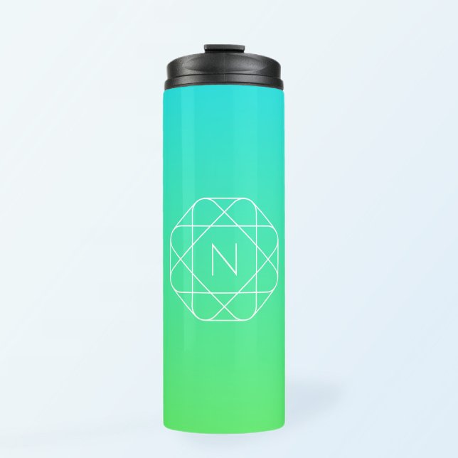 Cool Geometric Monogram | Blue & Lime Green Ombre Thermal Tumbler (Creator Uploaded)