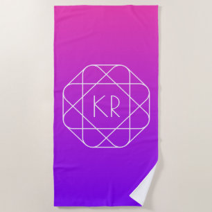 Cool Geometric Monogram   Magenta Purple Violet Beach Towel