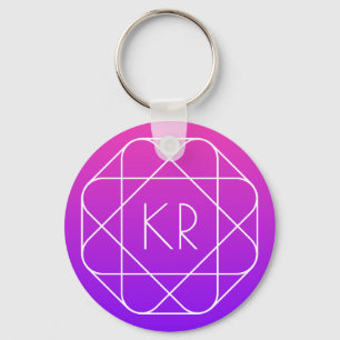 Cool Geometric Monogram   Magenta Purple Violet Keychain
