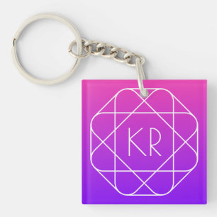 Cool Geometric Monogram   Magenta Purple Violet Keychain