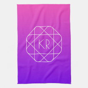 Cool Geometric Monogram   Magenta Purple Violet Kitchen Towel