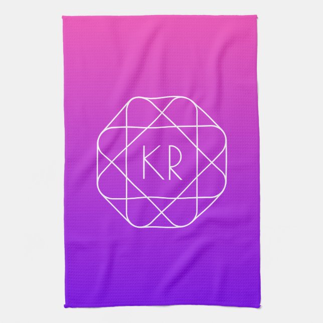 Cool Geometric Monogram | Magenta Purple Violet Kitchen Towel (Vertical)