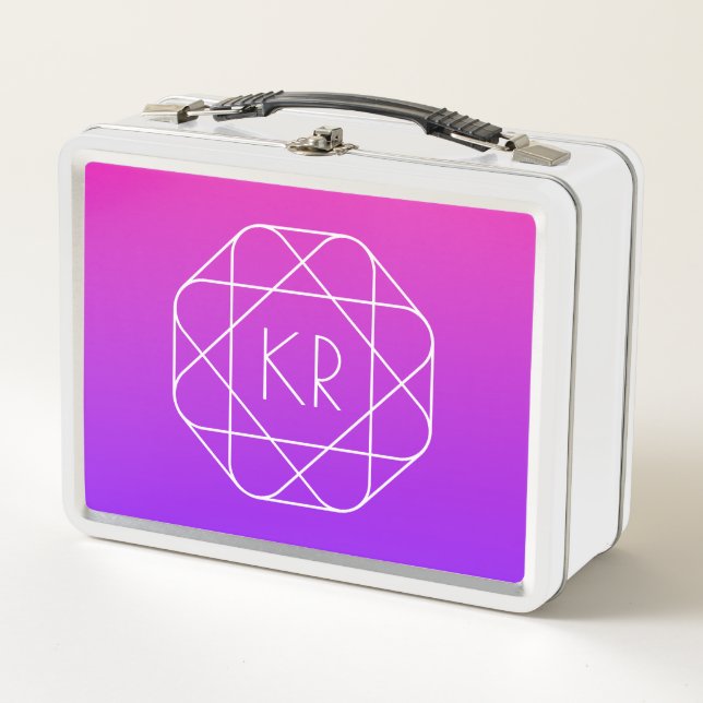 Cool Geometric Monogram | Magenta Purple Violet Metal Lunch Box (Front)