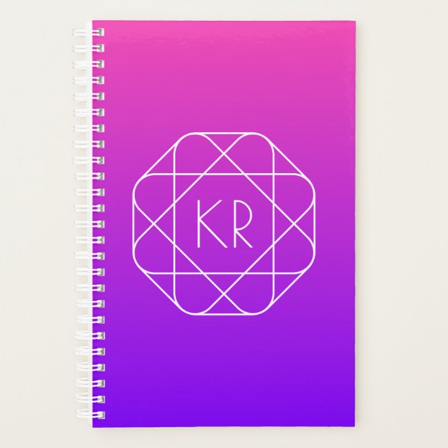 Cool Geometric Monogram | Magenta Purple Violet Planner (Front)