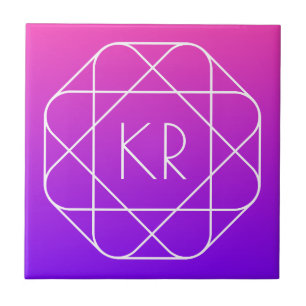 Cool Geometric Monogram Magenta Purple Violet Tile