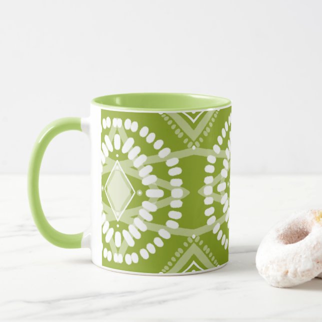 Cool Geometric Pattern Lime Green Batik Tie-Dye Mug (With Donut)