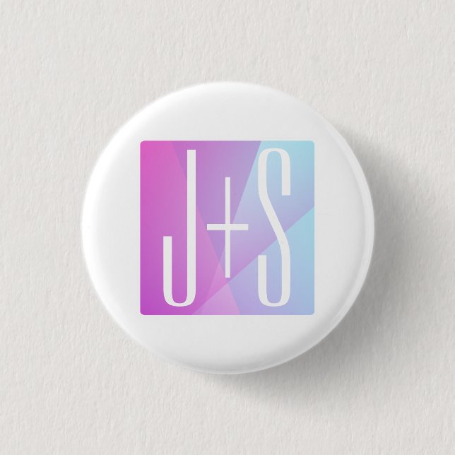 Cool Geometric Pink & Purple | Couples Initials 1 Inch Round Button (Front)