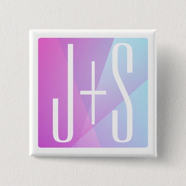 Cool Geometric Pink & Purple | Couples Initials 2 Inch Square Button (Front)