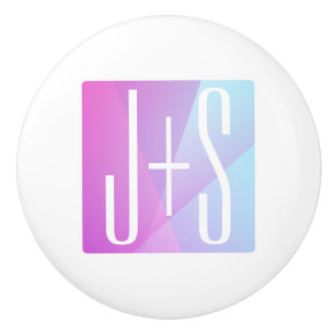 Cool Geometric Pink & Purple Couples Initials Ceramic Knob