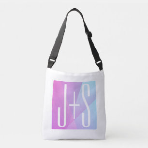Cool Geometric Pink & Purple   Couples Initials Crossbody Bag