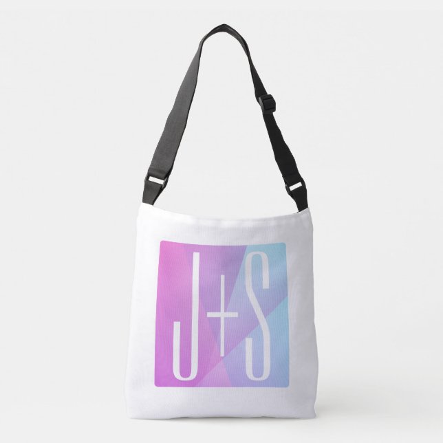Cool Geometric Pink & Purple | Couples Initials Crossbody Bag (Front)