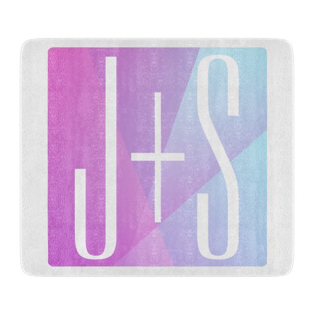 Cool Geometric Pink & Purple | Couples Initials Cutting Board (Front)