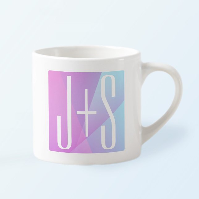 Cool Geometric Pink & Purple | Couples Initials Espresso Cup (Creator Uploaded)