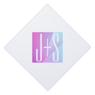 Cool Geometric Pink & Purple   Couples Initials Graduation Cap Topper