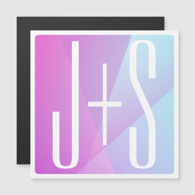 Cool Geometric Pink & Purple | Couples Initials Magnetic Invitation (Front/Back)