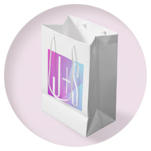 Cool Geometric Pink & Purple   Couples Initials Medium Gift Bag
