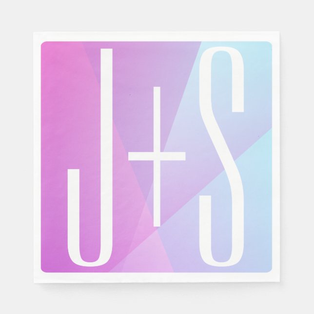 Cool Geometric Pink & Purple | Couples Initials Napkin (Front)