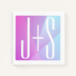 Cool Geometric Pink & Purple Couples Initials Notebook
