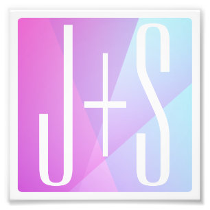 Cool Geometric Pink & Purple   Couples Initials Photo Print