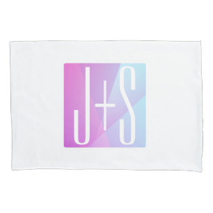 Cool Geometric Pink & Purple   Couples Initials Pillowcase