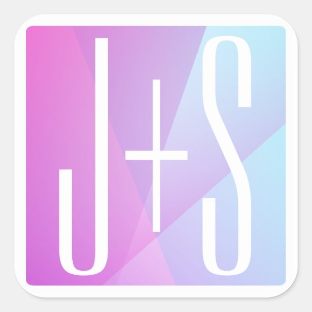 Cool Geometric Pink & Purple | Couples Initials Square Sticker (Front)