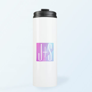 Cool Geometric Pink & Purple Couples Initials Thermal Tumbler