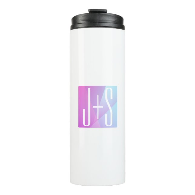 Cool Geometric Pink & Purple | Couples Initials Thermal Tumbler (Front)