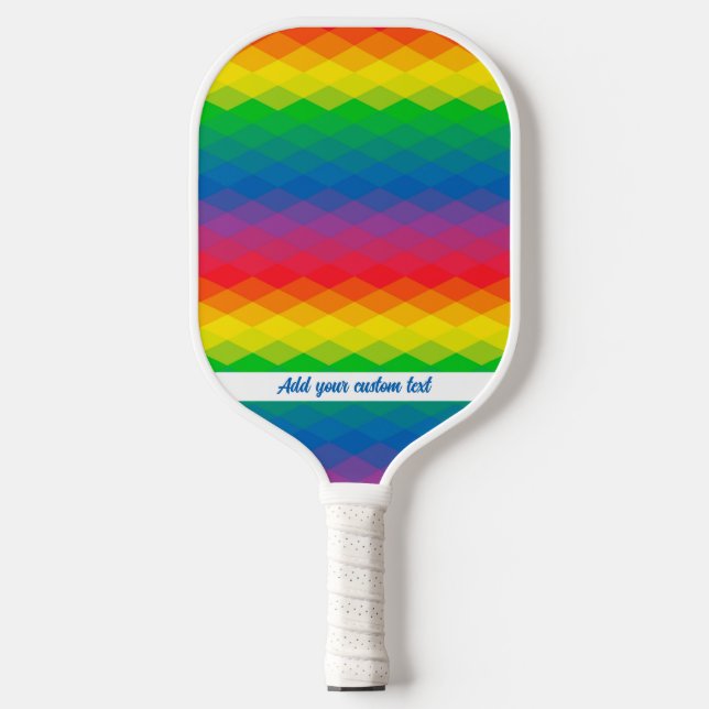 Cool Geometric Rainbow Pattern Custom Text Name  Pickleball Paddle (Front)
