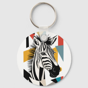 Cool Geometric Zebra African Wildlife Keychain
