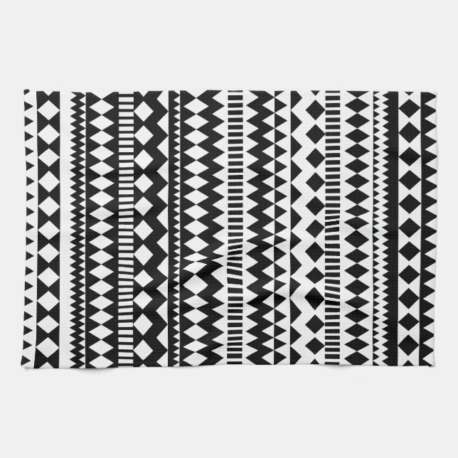 Cool Geometry Black White Aztec Tribal Pattern Kitchen Towel (Horizontal)