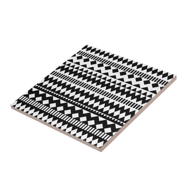 Cool Geometry Black White Aztec Tribal Pattern Tile (Side)