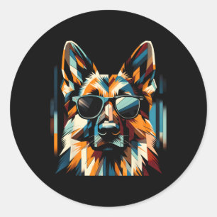Cool German Shepherd Dog Cubism Art Style Christma Classic Round Sticker