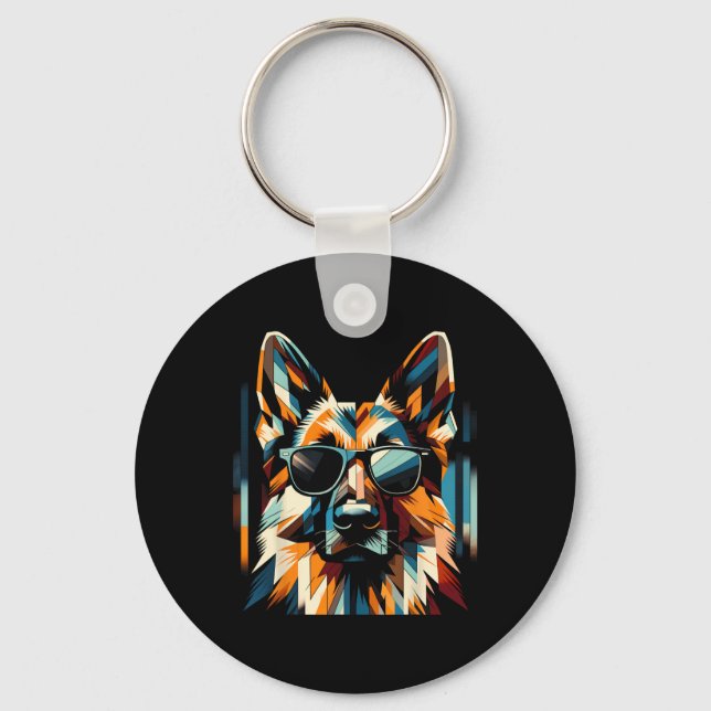 Cool German Shepherd Dog Cubism Art Style Christma Keychain (Front)