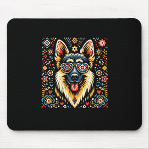 Cool German Shepherd Dog Folk Art Style Christmas  Mouse Pad