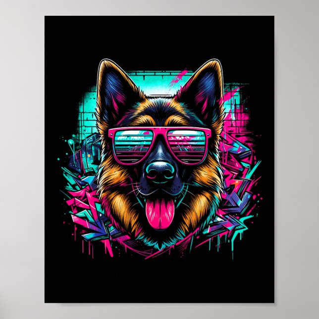 Cool German Shepherd Dog Graffiti Art Style Christ Poster (Front)
