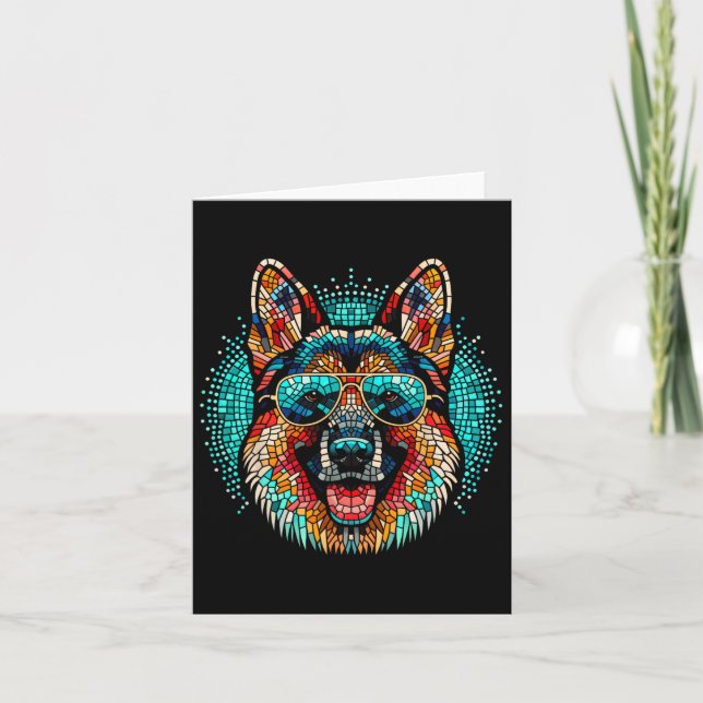 Cool German Shepherd Dog Mosaic Art Style Christma Card (Front)
