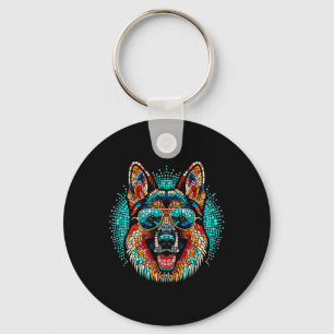 Cool German Shepherd Dog Mosaic Art Style Christma Keychain