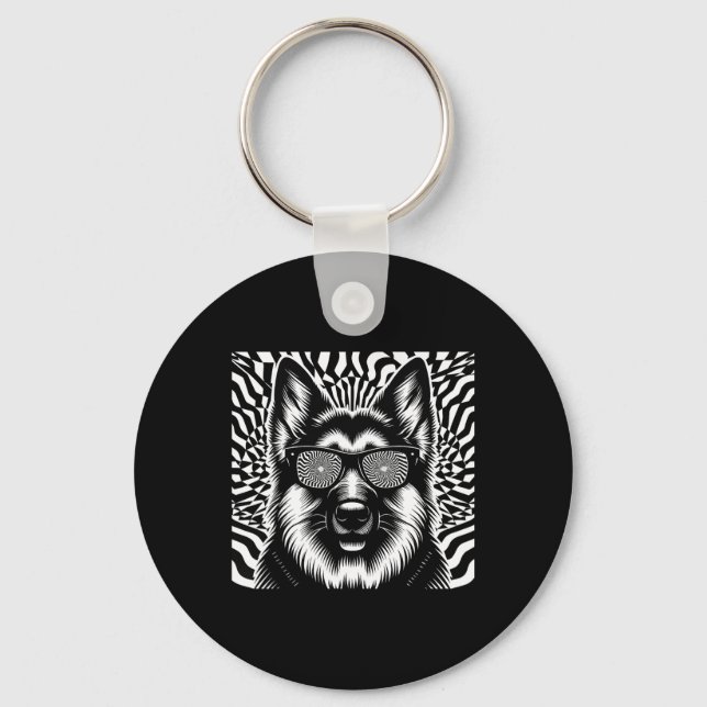Cool German Shepherd Dog Op Art Style Christmas  Keychain (Front)