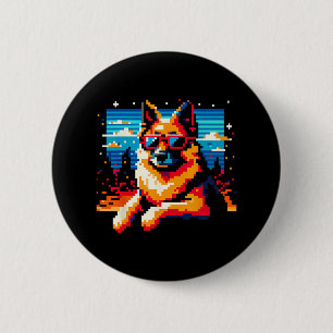 Cool German Shepherd Dog Pixel Art Style Christmas 2 Inch Round Button