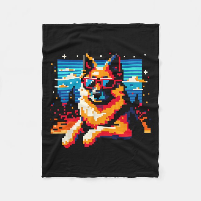 Cool German Shepherd Dog Pixel Art Style Christmas Fleece Blanket (Front)