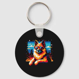 Cool German Shepherd Dog Pixel Art Style Christmas Keychain