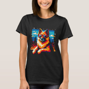 Cool German Shepherd Dog Pixel Art Style Christmas T-Shirt