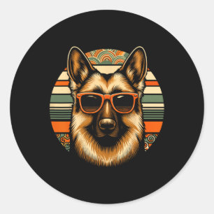 Cool German Shepherd Dog Retro Art Style Christmas Classic Round Sticker